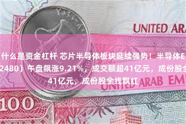 什么是资金杠杆 芯片半导体板块延续强势！半导体ETF（512480）午盘飙涨9.21%，成交额超41亿元，成份股全线飘红